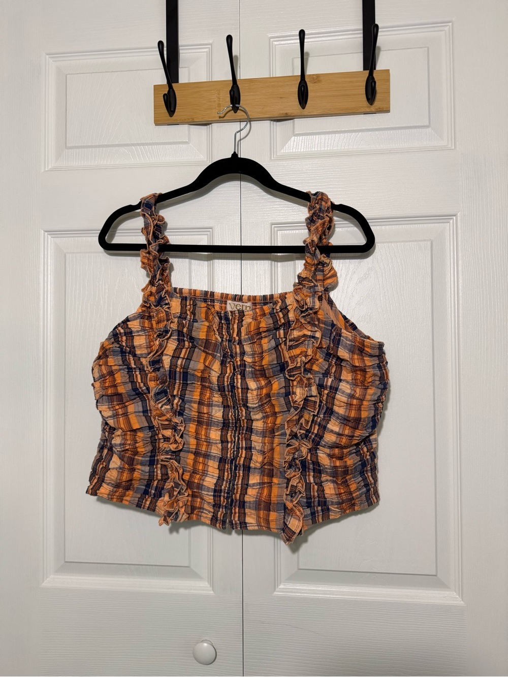 Verb Plaid Ruffle Cropped Top - Picture 3 of 4